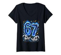 Femme J'avais 6 Ans Maintenant J'Ai 7 Ans Six Seven Blue Flames 7e Anniversaire T-Shirt avec Col en V