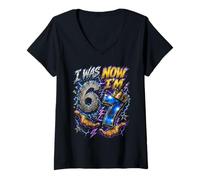 Femme J'avais 6 Ans Maintenant J'Ai 7 Ans Six Seven Cool 7e Anniversaire T-Shirt avec Col en V