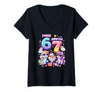 Femme J'avais 6 Ans Maintenant, J'Ai 7 poneys Rainbow Mane 67 Meme Girls Birthday T-Shirt avec Col en V