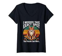 Femme J'avais Besoin de cet Endroit précis : Le Puzzle Peut Attendre, Chat T-Shirt avec Col en V