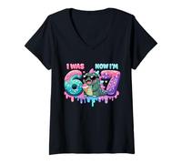 Femme J'avais Six Ans Maintenant J'Ai Sept Ans 6 7 Kaiju 67 Meme 7th Bday Kids T-Shirt avec Col en V