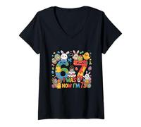 Femme J'avais Six Ans Maintenant J'Ai Sept Ans Autism Easter 67 Meme 7e Anniversaire T-Shirt avec Col en V