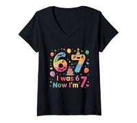 Femme J'avais Six Ans Maintenant J'Ai Sept Ans Autism Easter 67 Meme 7e Anniversaire T-Shirt avec Col en V