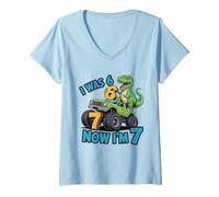 Femme J'avais Six Ans Maintenant, J'Ai Sept Ans, Dinosaure 67, mème, 7e Anniversaire, garçons T-Shirt avec Col en V
