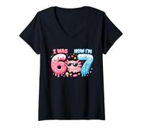 Femme J'avais Six Ans Maintenant Je suis Sept 6 7 Axolotl 67 Meme 7e Anniversaire T-Shirt avec Col en V