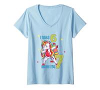 Femme J'avais Six Ans, Maintenant Je suis Sept Licorne 67, mème, 7e Anniversaire, garçons T-Shirt avec Col en V