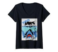 Femme Jaws 50th Anniversary Poster Da-Dum Graffiti Style 2-Sided T-Shirt avec Col en V