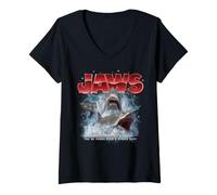 Femme Jaws 90s Collage Bigger Boat T-Shirt avec Col en V