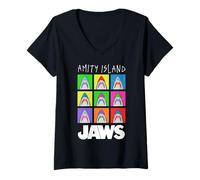 Femme Jaws Amity Island Pop Art Sharks T-Shirt avec Col en V