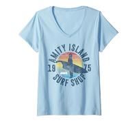 Femme Jaws Amity Island Surf Board T-Shirt avec Col en V