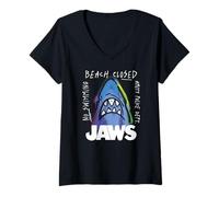 Femme Jaws Beach Closed Neon Shark T-Shirt avec Col en V