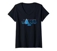 Femme Jaws Shark Burst Logo T-Shirt avec Col en V