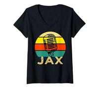Femme JAX Microphone rétro avec nom des années 80 T-Shirt avec Col en V