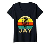Femme Jay Microphone rétro avec nom Amusant des années 80 Vintage Lovers T-Shirt avec Col en V
