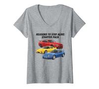 Femme JDM Car Funny Cars Graphic « Reasons to Stay Alive » T-Shirt avec Col en V