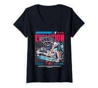 Femme JDM Evolution Racing Passionné de Voitures animées Street Racing T-Shirt avec Col en V