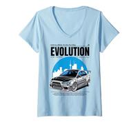 Femme JDM Evolution Street Racing Skyline Style Voiture Graphique T-Shirt avec Col en V