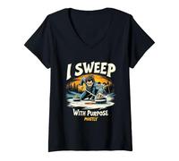Femme Je Balaye avec But Mostly Curling Compétition T-Shirt avec Col en V