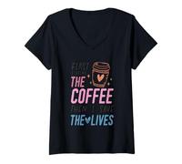Femme Je Bois d'abord Le café, Puis Je Sauve des Vies T-Shirt avec Col en V