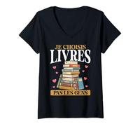 Femme Je Choisis Livres Pas Humains French Book Lover Introvert T-Shirt avec Col en V