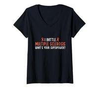 Femme Je Combat la sclérose en plaques. Quel est Votre Super Pouvoir ? Journée de Sensibilisation à la sclérose en plaques T-Shirt avec Col en V