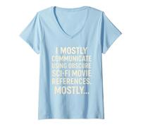 Femme Je communique principalement en utilisant Une Science-Fiction Obscure T-Shirt avec Col en V