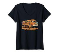 Femme Je conduis Les citrouilles Les Plus Mignonnes du Patch Chauffeur de Bus préféré T-Shirt avec Col en V