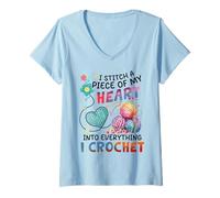 Femme Je couds Un Morceau de Mon cœur dans Tout ce Que Je Crochet T-Shirt avec Col en V