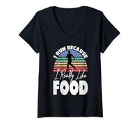 Femme Je Cours Parce Que J'aime Vraiment la Nourriture | Funny Runner T-Shirt avec Col en V