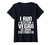 Femme Je Cours Parce Que la crème glacée végétalienne Existe Une drôle de Base de Plantes T-Shirt avec Col en V