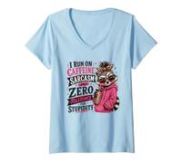 Femme Je Cours sur Le Sarcasme de caféine et la tolérance zéro pour la stupidité T-Shirt avec Col en V