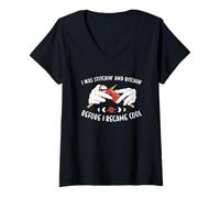 Femme Je cousais et Je chiais Avant de Devenir Cool en tricotant T-Shirt avec Col en V
