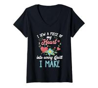 Femme Je Couse Un Morceau de Mon cœur dans Chaque Courtepointe T-Shirt avec Col en V
