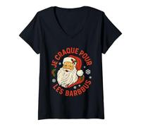 Femme Je Craque pour Les Barbus, Père Noël Rétro Humoristique T-Shirt avec Col en V