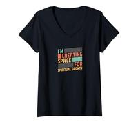 Femme Je crée Un Espace pour la Croissance spirituelle et la méditation consciente T-Shirt avec Col en V