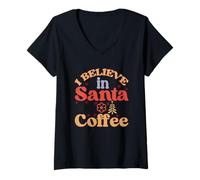 Femme Je Crois au Père Noël et à la Joie du café T-Shirt avec Col en V