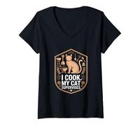 Femme Je Cuisine, Mon Chat Supervise T-Shirt avec Col en V