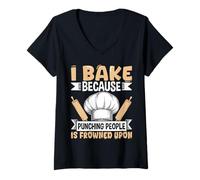Femme Je Cuisine Parce Que Frapper Les Gens n'est Pas Une Bonne idée de Faire des pâtisseries Amusantes T-Shirt avec Col en V