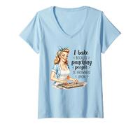 Femme Je Cuisine Parce Que Frapper Les Gens n'est Pas vu T-Shirt avec Col en V