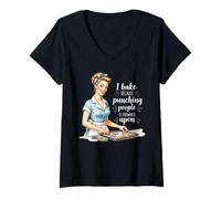Femme Je Cuisine Parce Que Frapper Les Gens n'est Pas vu T-Shirt avec Col en V