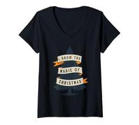 Femme Je cultive la Magie de Noël T-Shirt avec Col en V