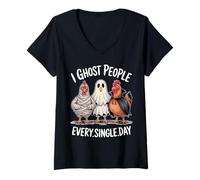 Femme Je découvre des Gens Tous Les Jours de drôles de Poulets d'halloween T-Shirt avec Col en V