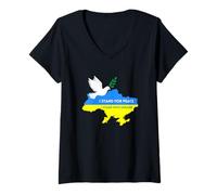Femme Je défends la Paix, Je suis du côté de l'Ukraine | Le Soutien de l'Ukraine T-Shirt avec Col en V