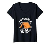 Femme Je déteste les gens, j'aime, ma tente, mon voyage en camping-car et en camping T-Shirt avec Col en V