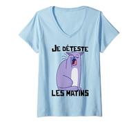 Femme Je déteste les Matins Chat Chaton Humour Drole Femme Fille T-Shirt avec Col en V