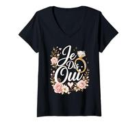 Femme Je Dis Oui EVJF Future Mariée Fiançailles T-Shirt avec Col en V