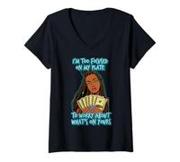 Femme Je Dois me concentrer sur Mon Assiette pour m'inquiéter de ce qu'il y a sur la vôtre T-Shirt avec Col en V
