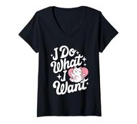 Femme Je Fais ce Que Je Veux, Attitude drôle et Mignonne de Chat T-Shirt avec Col en V
