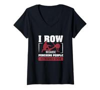 Femme Je Fais de la Rame Parce Que Frapper Les Gens est Mal vu T-Shirt avec Col en V