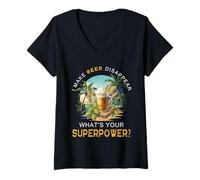 Femme Je Fais disparaître la bière Quel est Ton Super Pouvoir ? Bière drôle T-Shirt avec Col en V